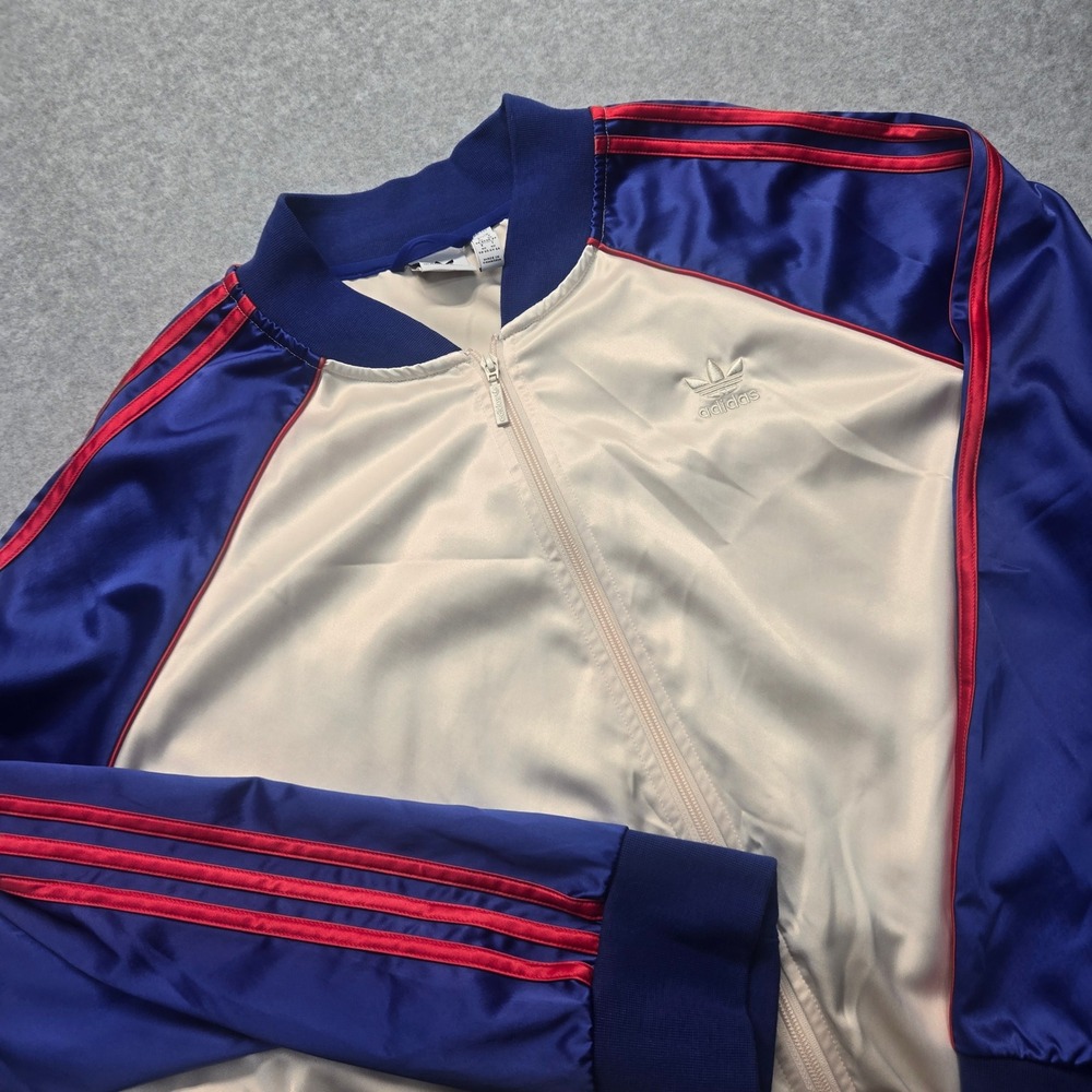Adidas Originals Track Jacket Mens 4X Cream Blue Red Satin Full Zip Bomber
